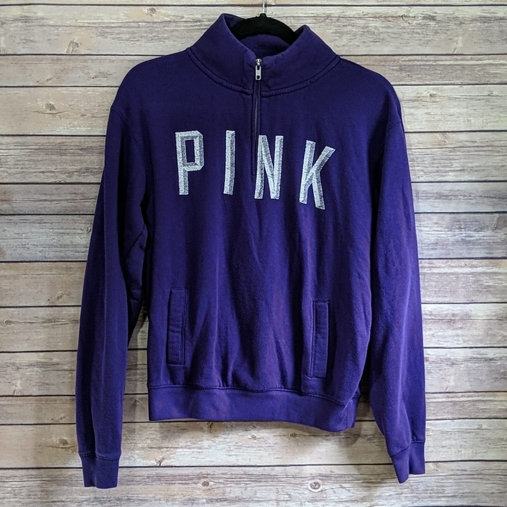 PINK Victoria Secret 3/4 Zip Logo Purple Sweater